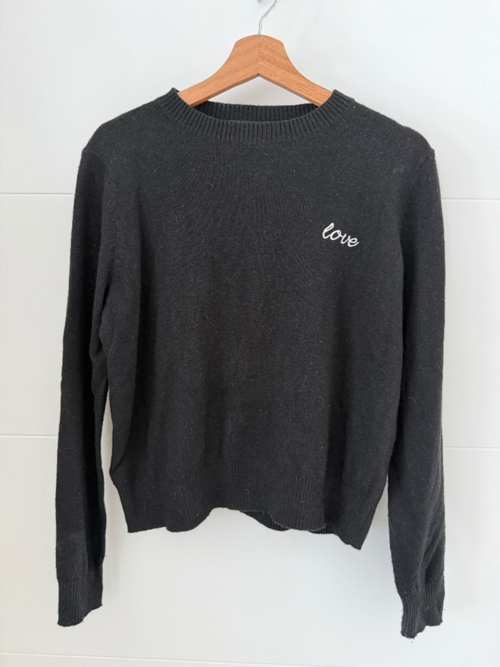 Topshop Black Embroidered Love Angora Blend Crewneck Sweater US 8 Medium